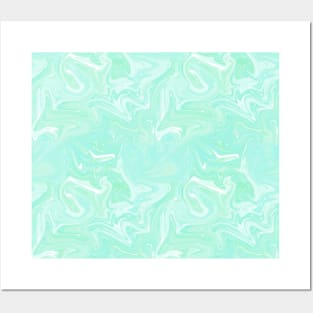 Pastel Aqua Silk Marble - Digital Liquid Paint Posters and Art